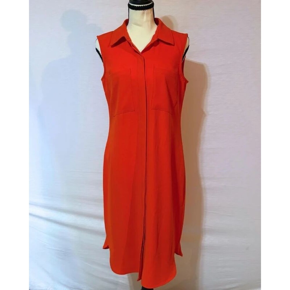 Michael Kors Red Sleeveless Shirt Dress Size 2 Collared Midi Dress